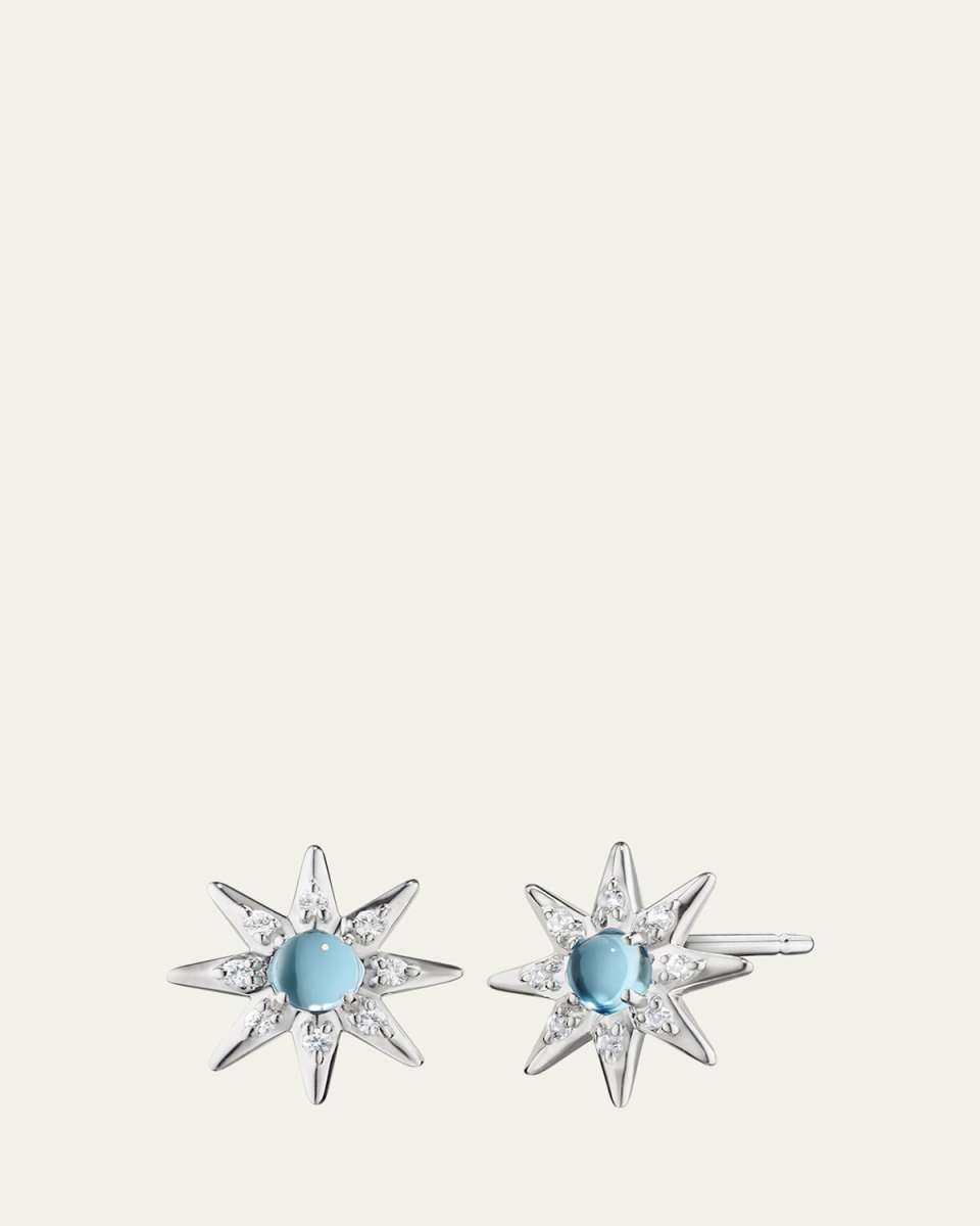 Sterling Silver Star Earrings with Blue Topaz and White Sapphire